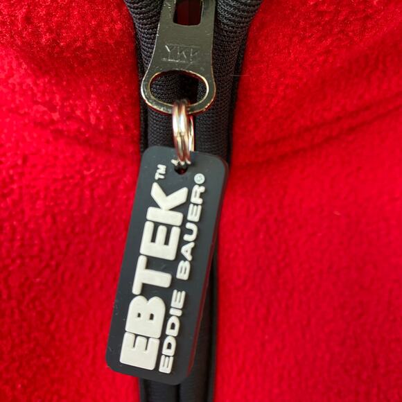 Y2K Eddie Bauer EBTEK Polartec Fleece Jacket Men XLT Red Boxy Full Zip Mock Neck - Picture 6 of 10